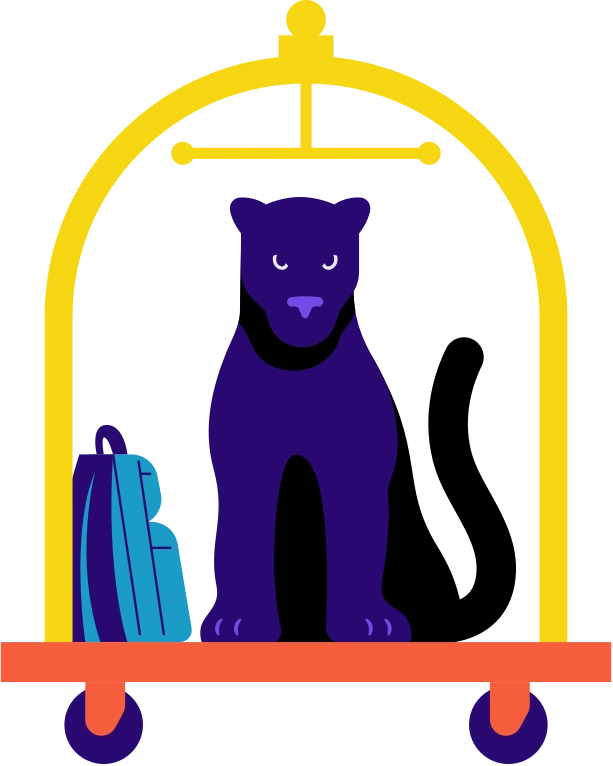 Panther sitting on a luggage cart