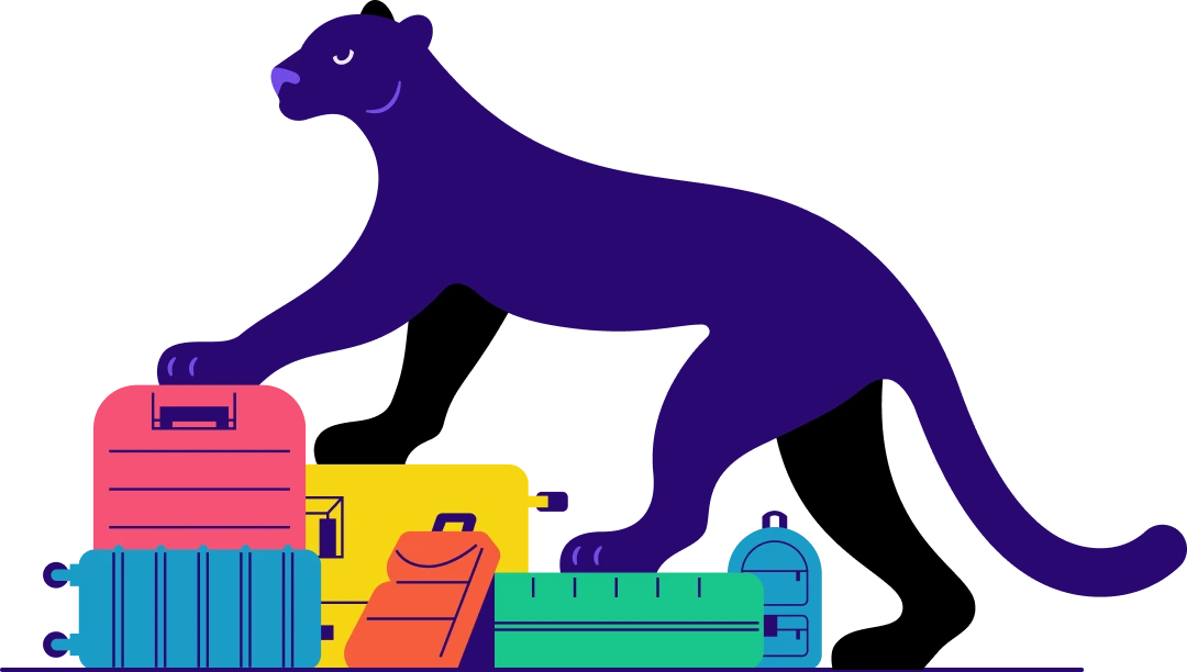 Panther crawling on a luggage cart